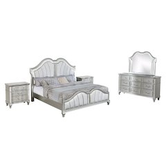 5 Piece Silver Eastern King Panel Bedroom Set ( Ekb+Dresser+ Mirror+ 2Ns)