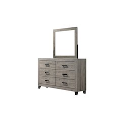 Light grey 6-drawers bedroom dresser with matching mirror
