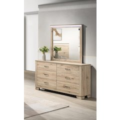 Light Oak 6-Drawers Dresser with Mirror