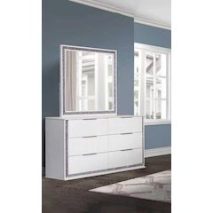 White Horizontal 6 Drawers Dresser with Mirror