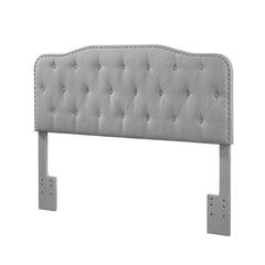 Gray Linen Uph. Panel Bed with Silver Nailhead- Queen