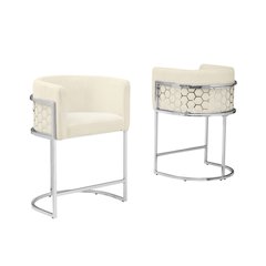 Cream With Silver Barstool, Set Of One