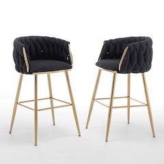 Best Quality Furniure Black Boucle Fabric With Gold Base Barstools, Set Of 2