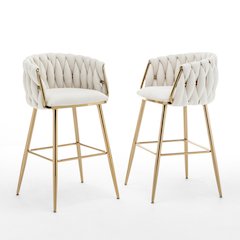 Best Quality Furniure Cream Boucle Fabric With Gold Base Barstools, Set Of 2