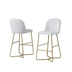29" White faux leather barstool w/ gold color iron base (set of 2)