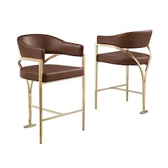 Single Leather-Aire Barstool Mocha with Gold Chrome Base