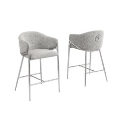 Rich gray barstools (29") in boucle fabric and Silver chrome base (SET OF 2)