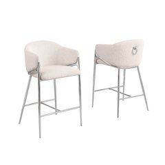 Cream barstools (29") in boucle fabric and Silver chrome base (SET OF 2)