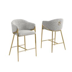 Rich gray barstools (29") in boucle fabric and gold chrome base (SET OF 2)