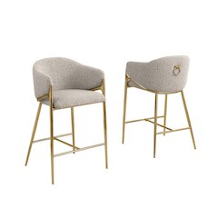 Gray barstools (29") in boucle fabric and gold chrome base (SET OF 2)