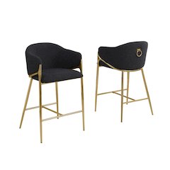 Black barstools (29") in boucle fabric and gold chrome base (SET OF 2)