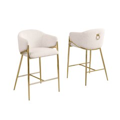 Cream barstools (29") in boucle fabric and gold chrome base (SET OF 2)