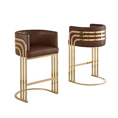 Leaather-Aire Mocha Counterheights 24" with Gold Chrome (Set of 2)
