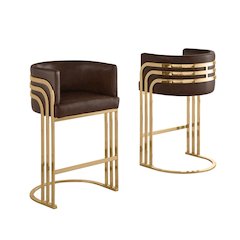 Leaather-Aire Espresso Counterheights 24" with Gold Chrome (Set of 2)