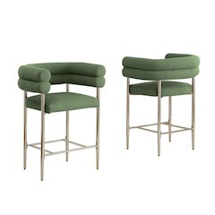 Green Teddy Fabric 2pc Counterheight Chairs