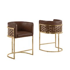 Mocha Leather-Aire Fabric Counterheight with Gold Matte Chrome Base (Set of 2)