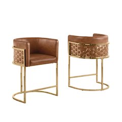 Toffee Leather-Aire Fabric Counterheight with Gold Matte Chrome Base (Set of 2)