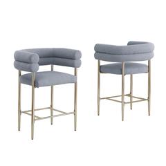 Gray teddy fur upholstered counter high chairs, SET OF 2
