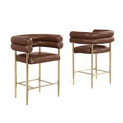 Mocha Leather-Aire Fabric Counterheight with Gold Chrome Base (Set of 2)