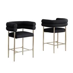 Black teddy fur upholstered counter high chairs, SET OF 2