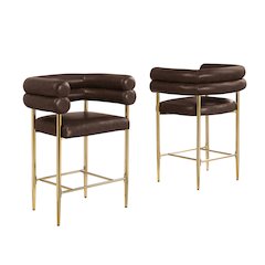 Espresso Leather-Aire Fabric Counterheight with Gold Chrome Base (Set of 2)