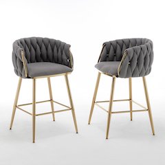 Dark Grey Boucle Fabric With Gold Base Counter-Height, Set Of 2