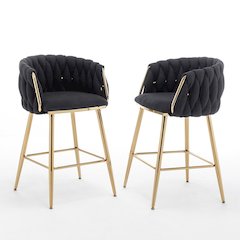 Black Boucle Fabric With Gold Base Counter-Height, Set Of 2