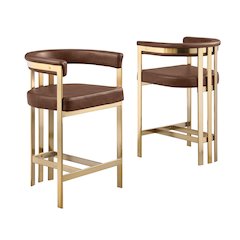 Single Leather-Aire Barstool Mocha with Gold Chrome Base