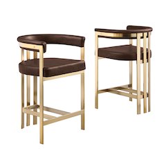 Espresso Leather-Aire Fabric Counterheight with Gold Chrome Base (Set of 2)