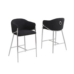 Black Counterheight (26") In Boucle Fabric And Silver Chrome Base (Set Of 2)