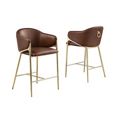 Mocha Leather-Aire Fabric Counterheight with Gold Matte Chrome Base (Set of 2)