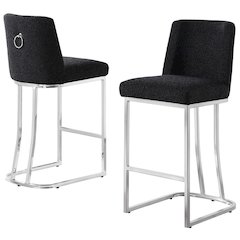 Black With Silver Base Counter-Height Chairs, Set Of 2