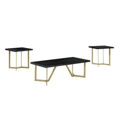 3pc Black wood top coffee table set w/gold color iron base (1Coffee+2end table)