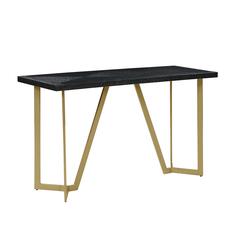 Black wood top console table w/ gold color iron legs