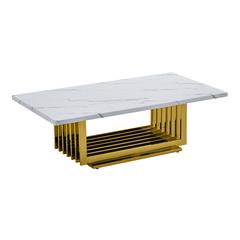 White marble top coffee table with gold color stainless steel base