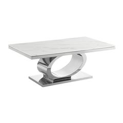 White marble top coffee table with silver base