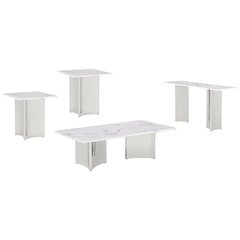 4pc White Marble Top Coffee Table Set