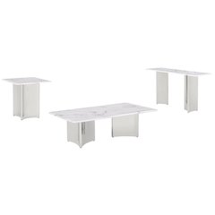 3pc White Marble Top Coffee Table Set