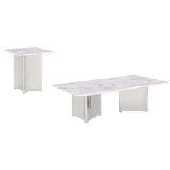 2pc White Marble Top Coffee Table Set