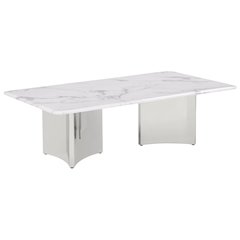 Rectangle White Marble Coffee Table with Silver Base