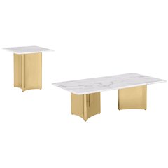 2pc White Marble Top Coffee Table Set