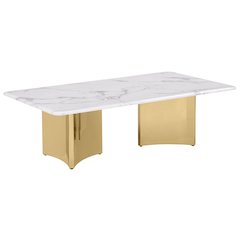 Rectangle White Marble Coffee Table with Gold Base