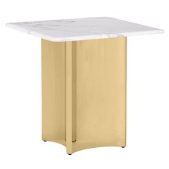 Square White Marble End Table with Gold Base