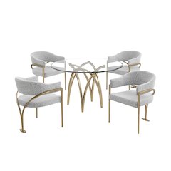 5Pc Round 48X48 Dining Set With 4 Rich Gray Boucle Chairs