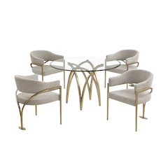 5Pc Round 48X48 Dining Set With 4 Gray Boucle Chairs