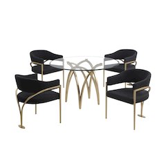 5Pc Round 48X48 Dining Set With 4 Black Boucle Chairs