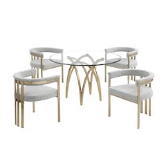 5Pc Round 48X48 Dining Set With 4 Rich Gray Boucle Chairs