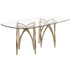 Small Clear Tempered Glass Dining Table A Gold Brushed Matte Chrome-Plated Base