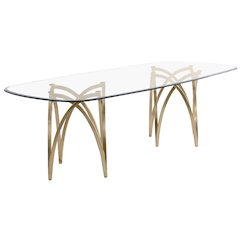 Large Clear Tempered Glass Dining Table A Gold Brushed Matte Chrome-Plated Base