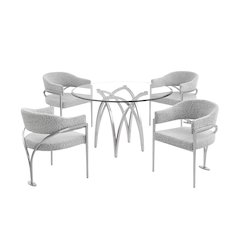 5Pc Round 48X48 Dining Set With 4 Rich Gray Boucle Chairs